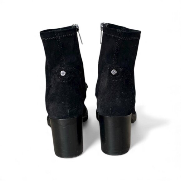 Aquatalia Idalia Black Stretch Suede Lug Sole Heeled Booties | Womens size 6.5 - Picture 3 of 6